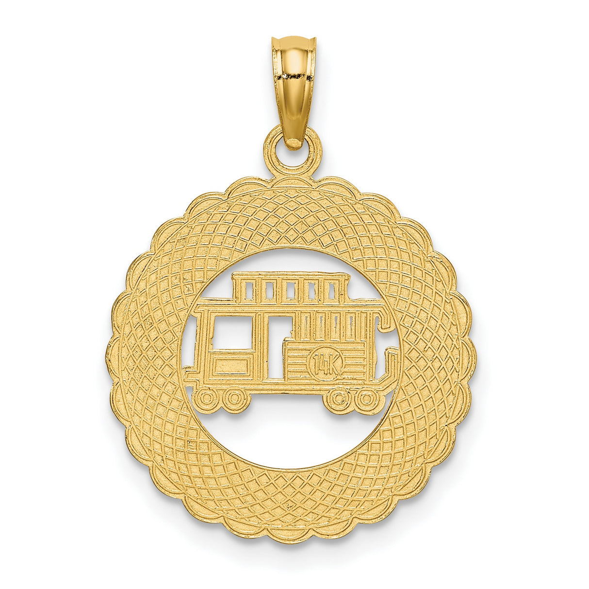 14k Yellow Gold Pendant with Gatlinburg Tennessee Trolley Car Design, Travel Souvenir Jewelry