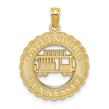 14k Yellow Gold Pendant with Gatlinburg Tennessee Trolley Car Design, Travel Souvenir Jewelry