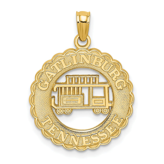 14k Yellow Gold Pendant with Gatlinburg Tennessee Trolley Car Design, Travel Souvenir Jewelry
