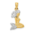 14k Multi-Tone Gold Mermaid Pendant with Rhodium Accents, Ocean Fantasy Theme