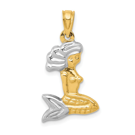 14k Multi-Tone Gold Mermaid Pendant with Rhodium Accents, Ocean Fantasy Theme