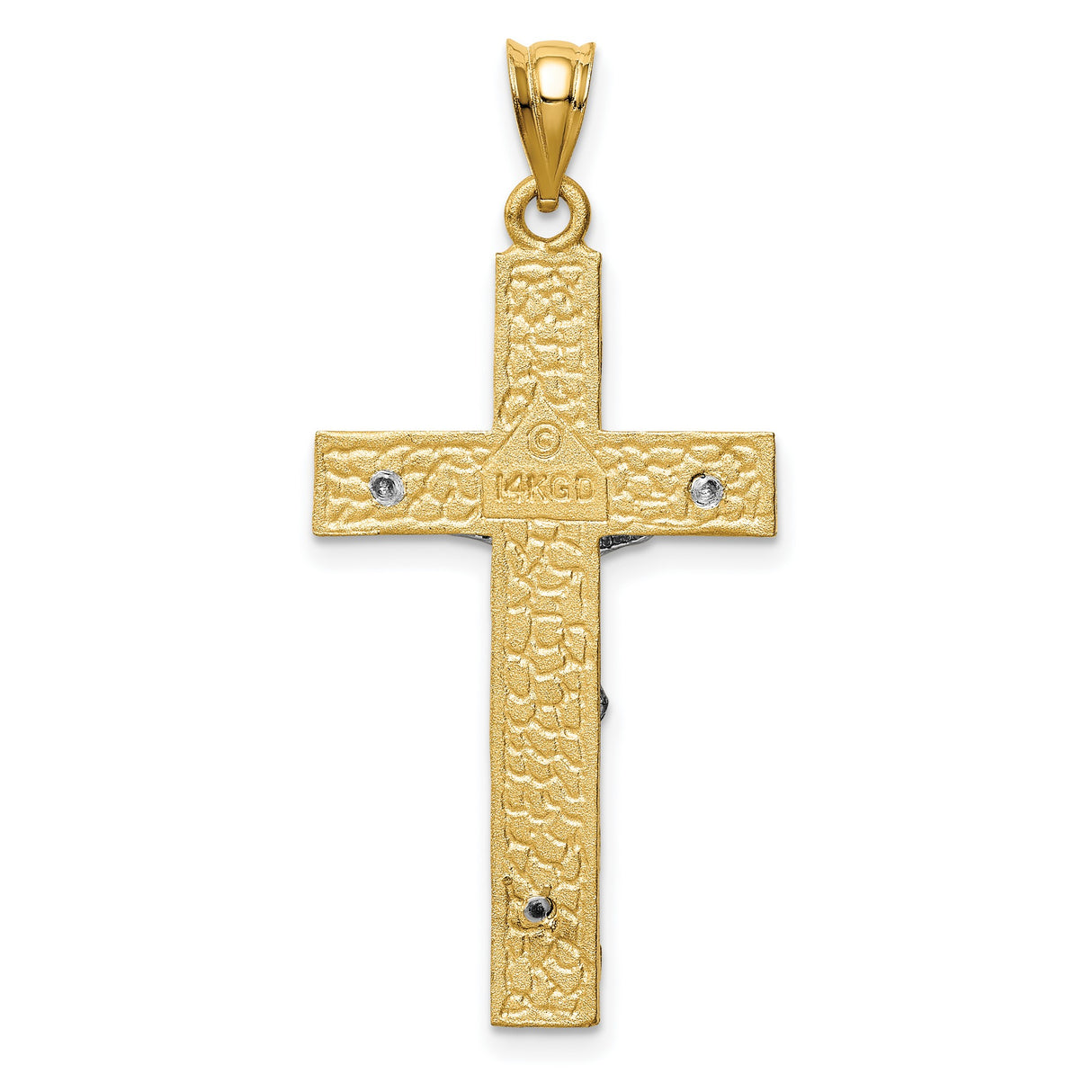 Latin Crucifix Charm Pendant in Real 14k Multi-Tone Gold