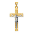 Latin Crucifix Charm Pendant in Real 14k Multi-Tone Gold