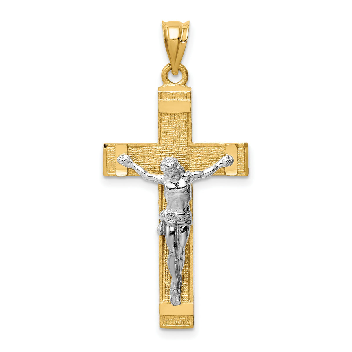 Latin Crucifix Charm Pendant in Real 14k Multi-Tone Gold