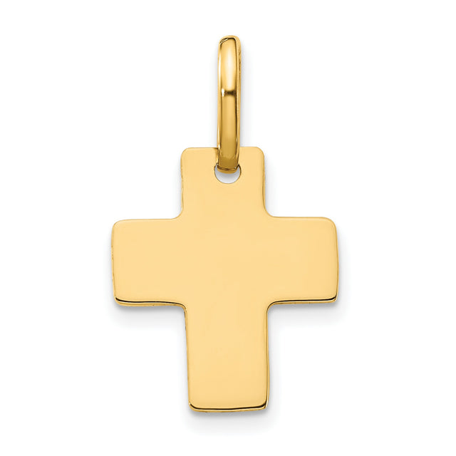 Engravable Latin Cross Charm Pendant in Real 14k Yellow Gold