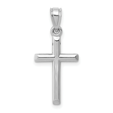 3D Hollow Latin Cross Charm Pendant in Real 14k White Gold