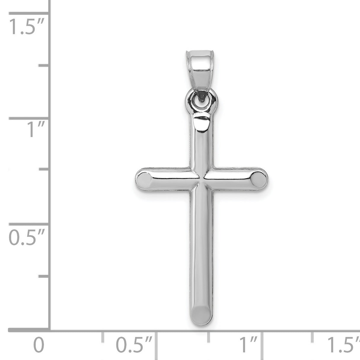 Hollow 3D Latin Cross With Angled Tips Charm Pendant in Real 14k White Gold