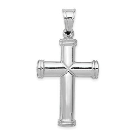 Hollow Reversible Latin Cross With Capped Ends Charm Pendant in Real 14k White Gold