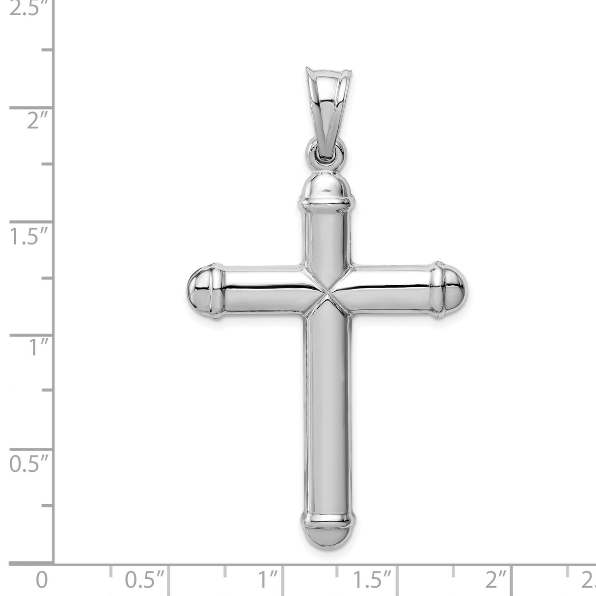 14k White Gold Latin Cross Pendant with Capped Ends and Smooth Tubular Design
