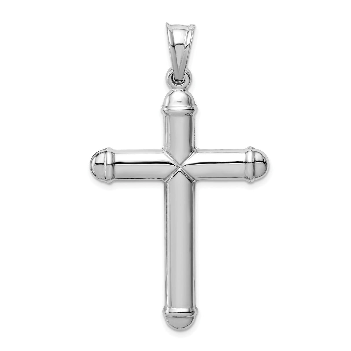 14k White Gold Latin Cross Pendant with Capped Ends and Smooth Tubular Design