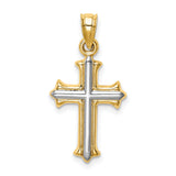 Hollow Fleur De Lis Cross Charm Pendant in Real 14k Multi-Tone Gold