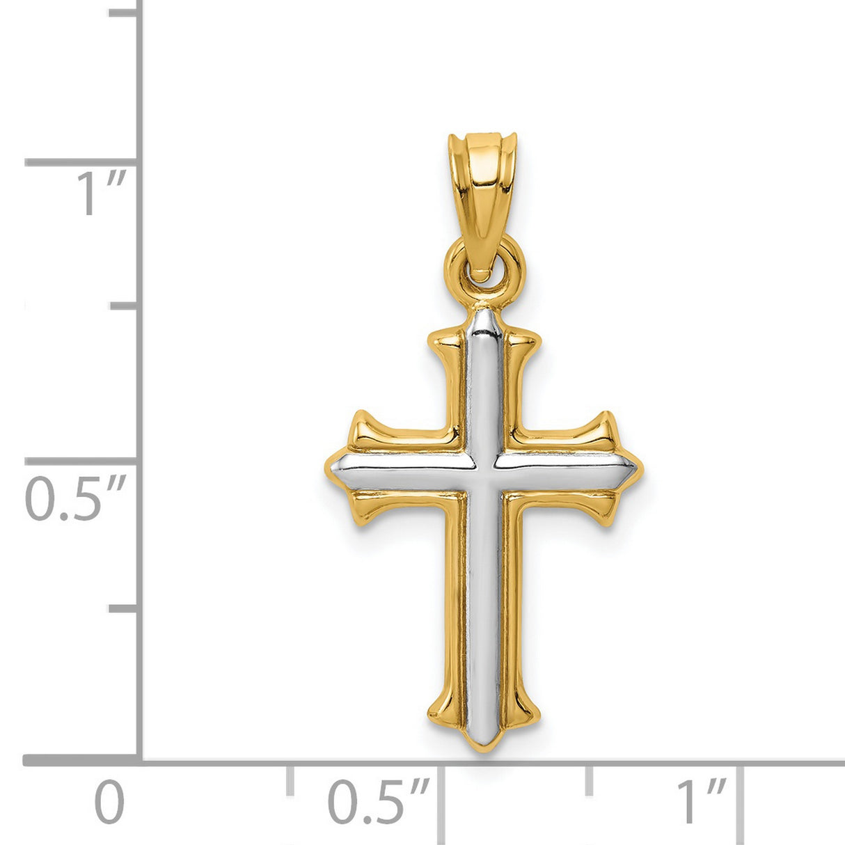 Hollow Fleur De Lis Cross Charm Pendant in Real 14k Multi-Tone Gold