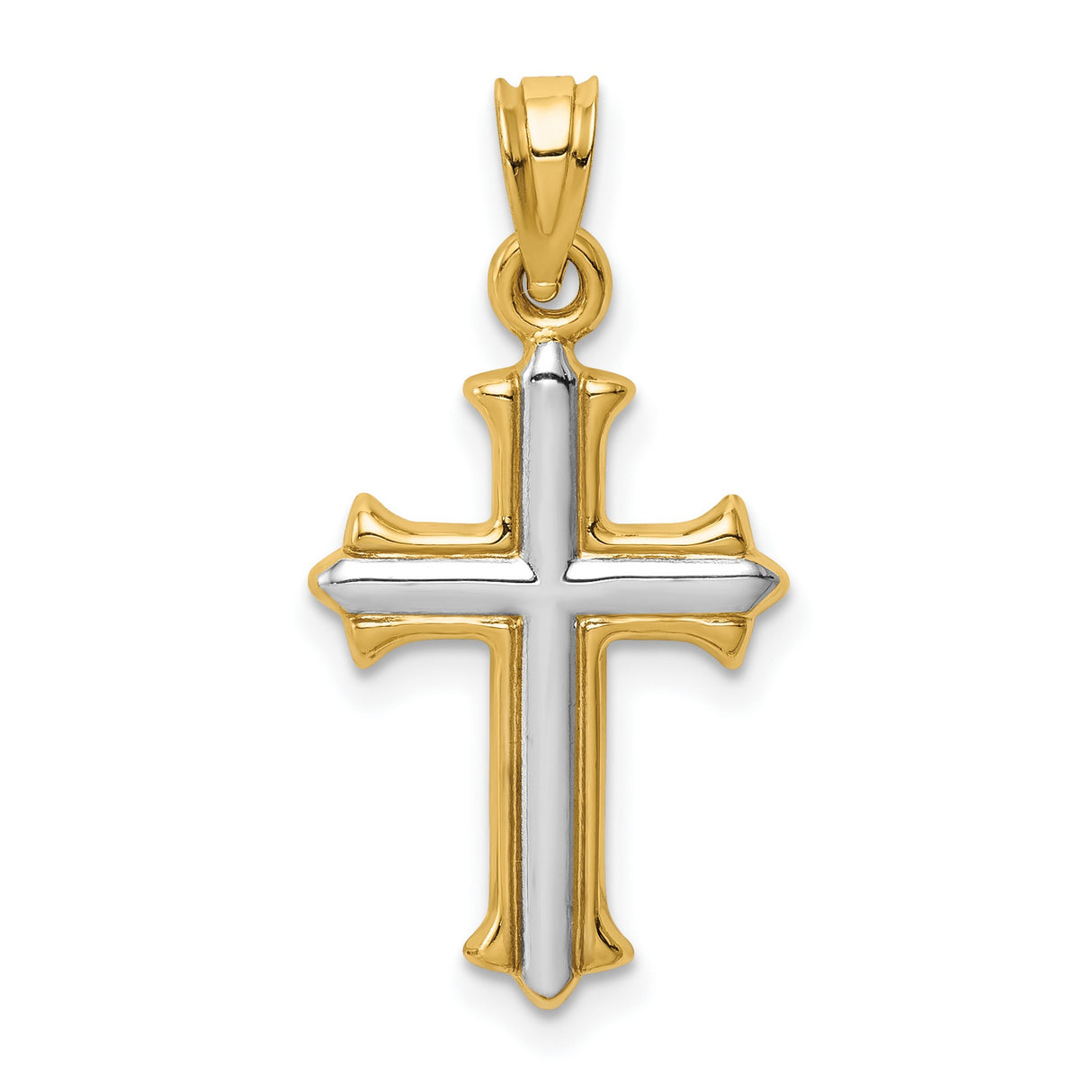 Hollow Fleur De Lis Cross Charm Pendant in Real 14k Multi-Tone Gold