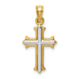 Hollow Fleur De Lis Cross Charm Pendant in Real 14k Multi-Tone Gold