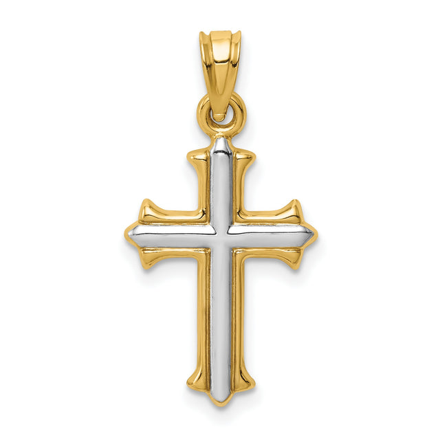Hollow Fleur De Lis Cross Charm Pendant in Real 14k Multi-Tone Gold