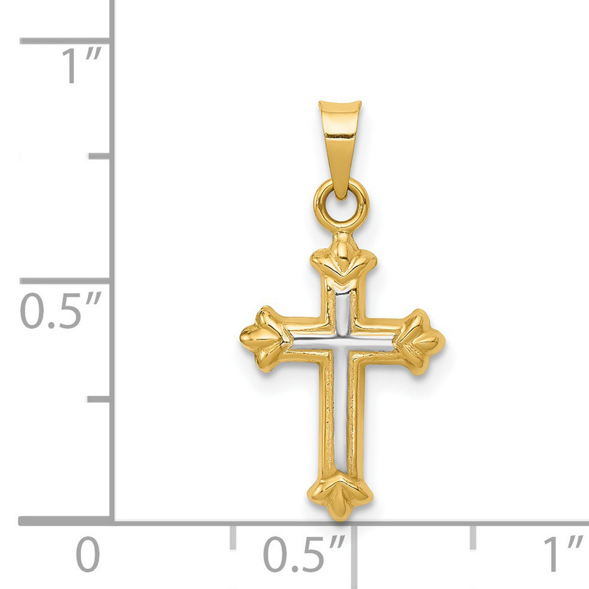 Hollow Fleur De Lis Cross Charm Pendant in Real 14k Multi-Tone Gold