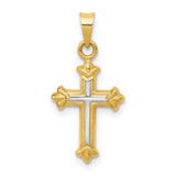 Hollow Fleur De Lis Cross Charm Pendant in Real 14k Multi-Tone Gold