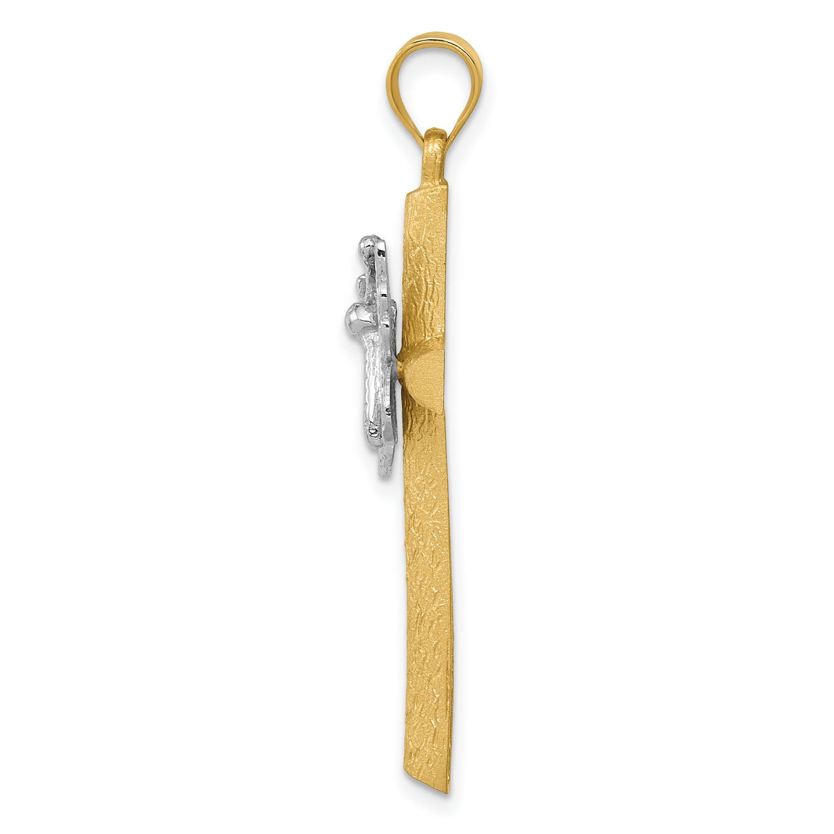 Textured Tree Bark Style Latin Cross And Butterfly Charm Pendant in Real 14k Multi-Tone Gold