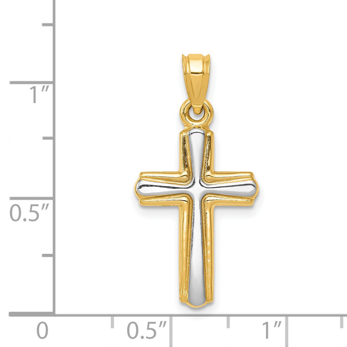 Hollow Latin Cross With Rounded Tips Charm Pendant in Real 14k Multi-Tone Gold