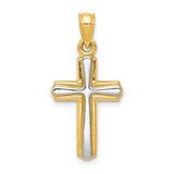 Hollow Latin Cross With Rounded Tips Charm Pendant in Real 14k Multi-Tone Gold