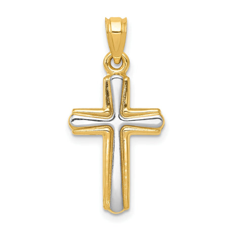 Hollow Latin Cross With Rounded Tips Charm Pendant in Real 14k Multi-Tone Gold