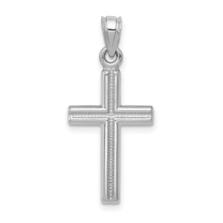 Hollow 3D Latin Cross Charm Pendant in Real 14k White Gold