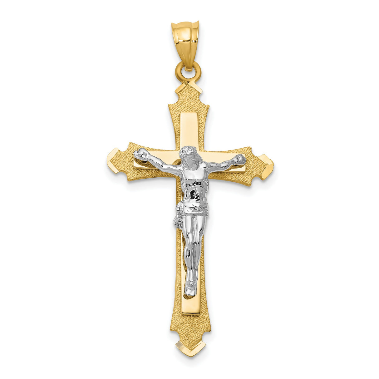 Patonce Crucifix Charm Pendant in Real 14k Multi-Tone Gold