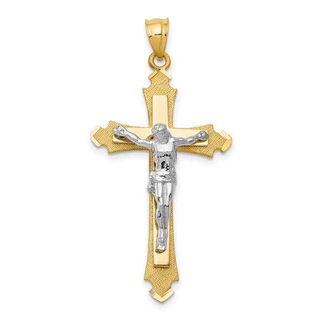 Patonce Crucifix Charm Pendant in Real 14k Multi-Tone Gold