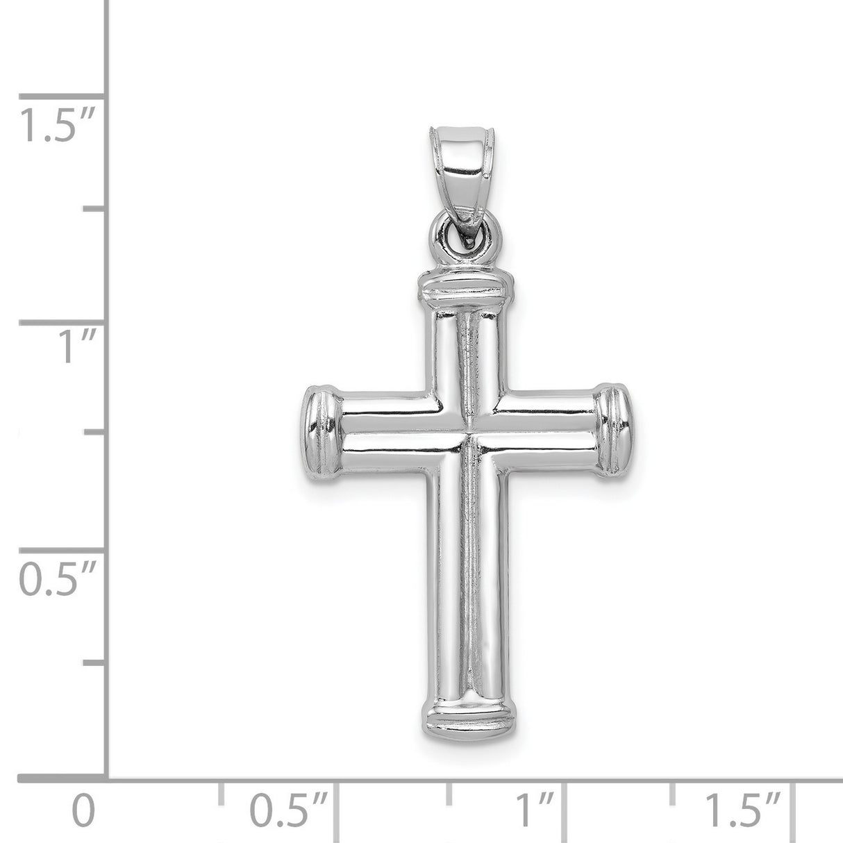 Hollow 3D Latin Cross With Capped Ends Charm Pendant in Real 14k White Gold