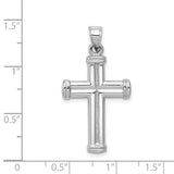 Hollow 3D Latin Cross With Capped Ends Charm Pendant in Real 14k White Gold