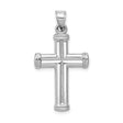 Hollow 3D Latin Cross With Capped Ends Charm Pendant in Real 14k White Gold