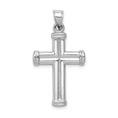 Hollow 3D Latin Cross With Capped Ends Charm Pendant in Real 14k White Gold