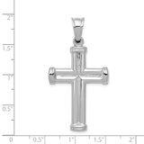 Hollow 3D Latin Cross With Capped Ends Charm Pendant in Real 14k White Gold