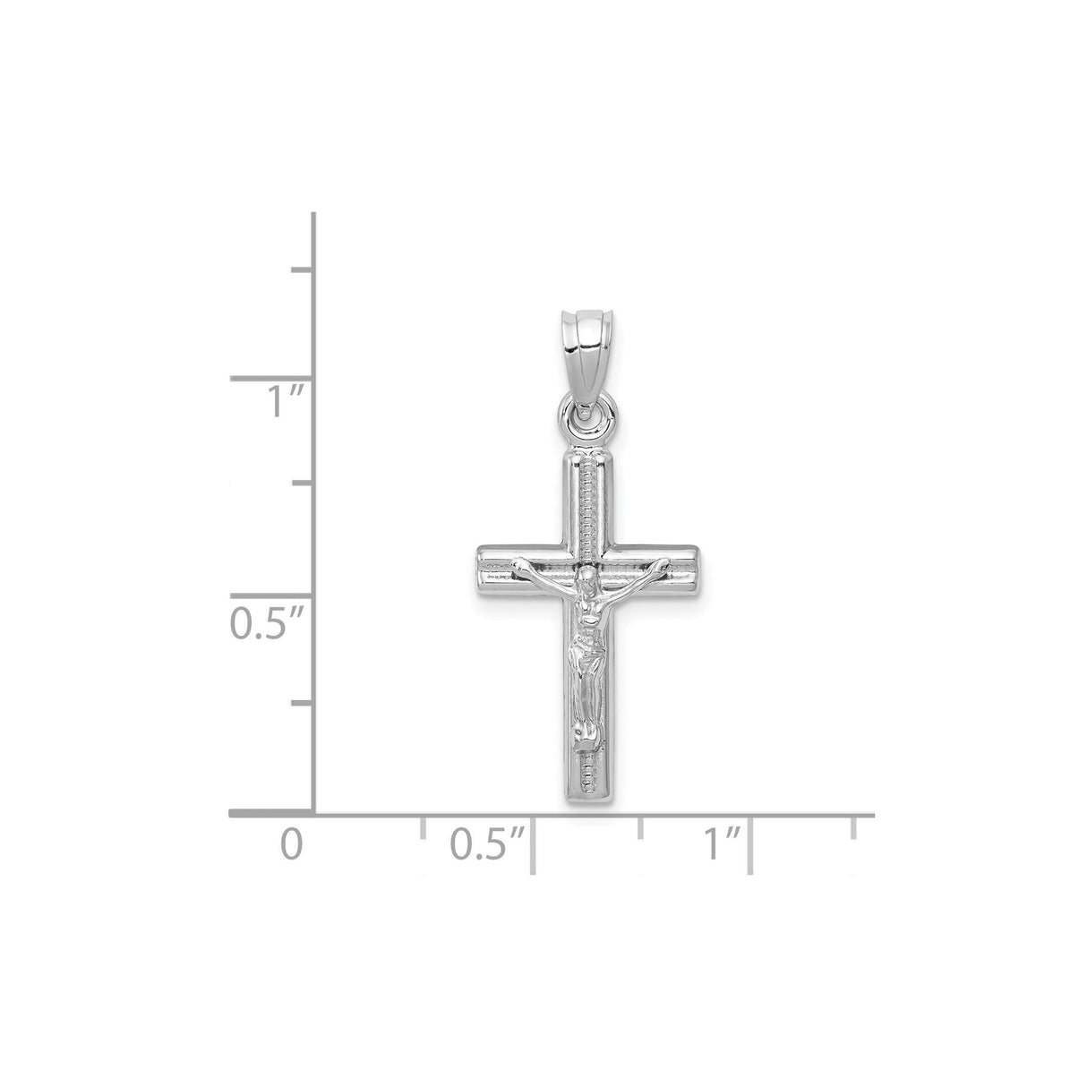 14k White Gold Crucifix Cross Pendant with Raised Jesus Detail, Religious Charm for Men and Women