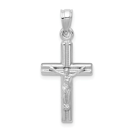 14k White Gold Crucifix Cross Pendant with Raised Jesus Detail, Religious Charm for Men and Women