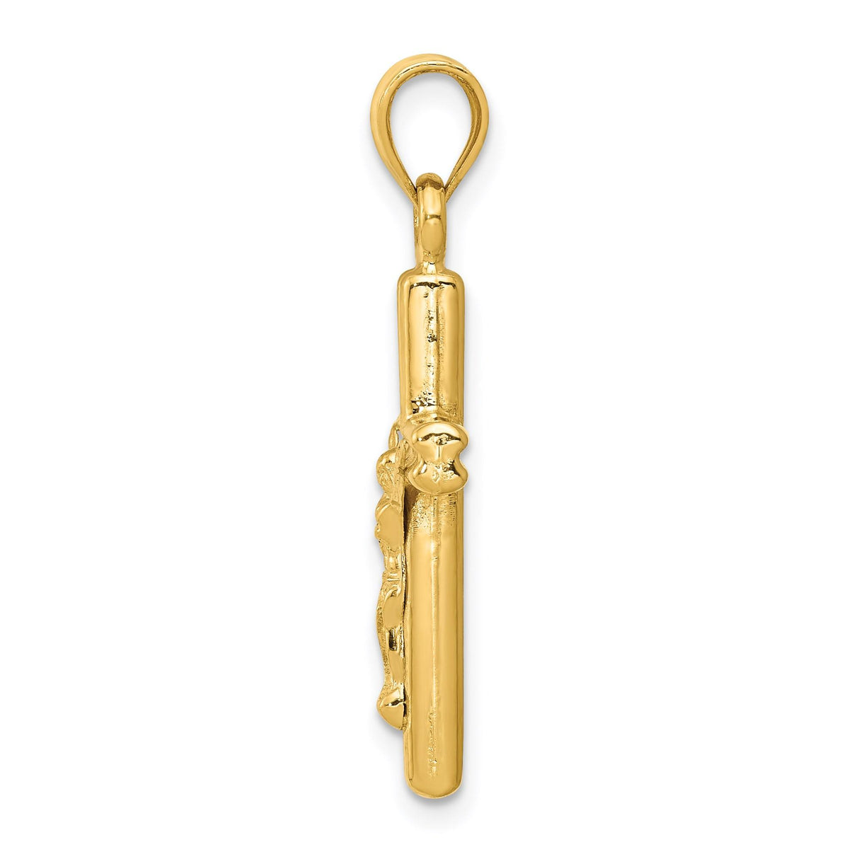 14k Yellow Gold Crucifix Pendant with Textured Jesus on Cross, Religious Charm for Men and Women