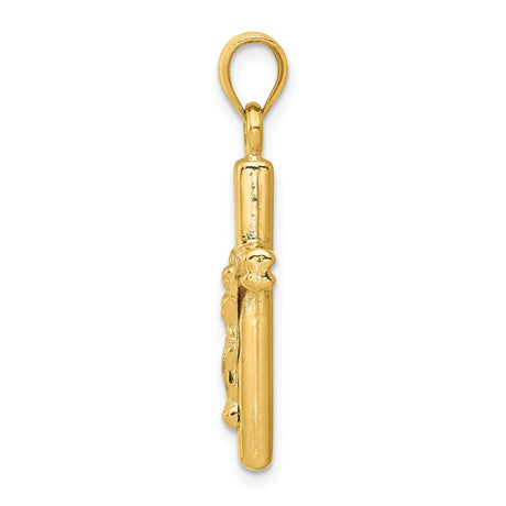 14k Yellow Gold Crucifix Pendant with Textured Jesus on Cross, Religious Charm for Men and Women