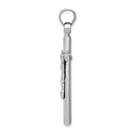 14k White Gold Crucifix Cross Pendant with Sculpted Jesus Figure, Latin Religious Design