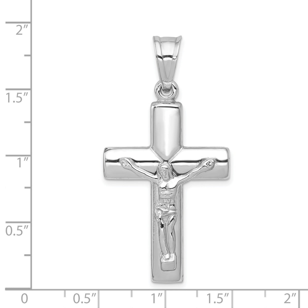 Hollow Reversible Latin Crucifix Charm Pendant in Real 14k White Gold