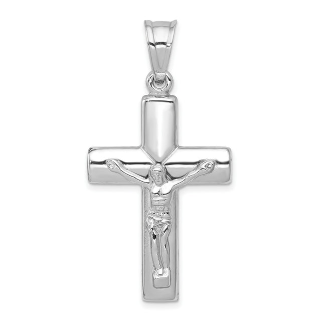 Hollow Reversible Latin Crucifix Charm Pendant in Real 14k White Gold