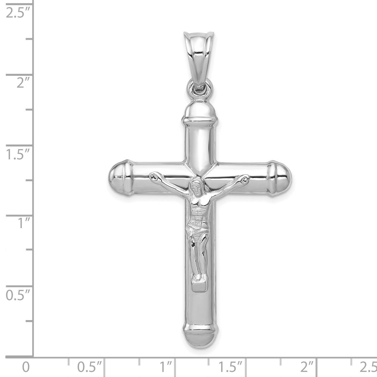 Hollow Reversible Latin Crucifix With Rounded Capped Ends Charm Pendant in Real 14k White Gold