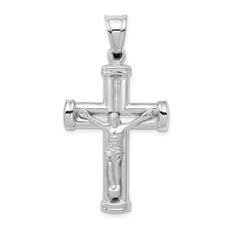 Hollow Latin Crucifix With Capped Ends Charm Pendant in Real 14k White Gold