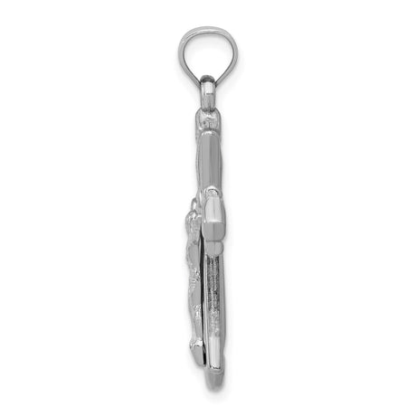 14k White Gold Patonce Crucifix Pendant, Reversible Hollow Cross Charm for Men and Women
