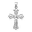 14k White Gold Patonce Crucifix Pendant, Reversible Hollow Cross Charm for Men and Women