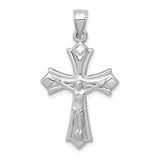 14k White Gold Patonce Crucifix Pendant, Reversible Hollow Cross Charm for Men and Women