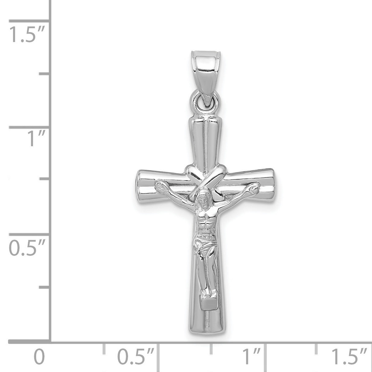 Hollow Reversible Latin Crucifix Charm Pendant in Real 14k White Gold