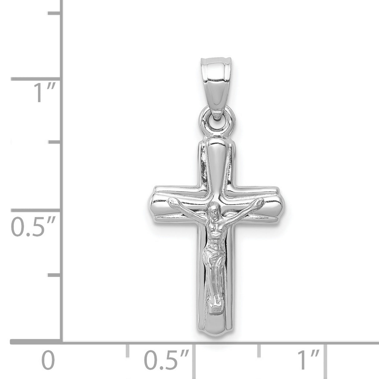 Hollow Reversible Latin Crucifix Charm Pendant in Real 14k White Gold