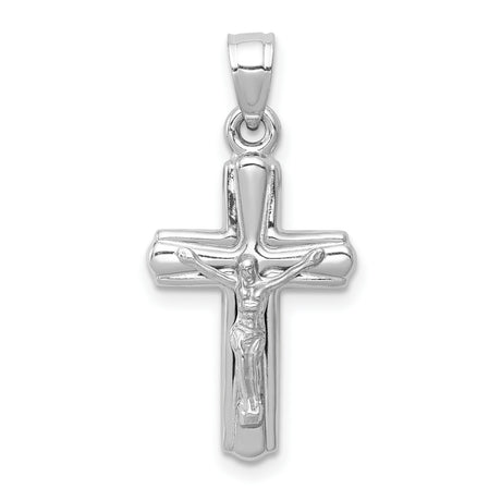 Hollow Reversible Latin Crucifix Charm Pendant in Real 14k White Gold