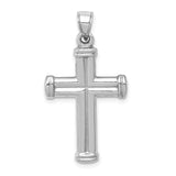 14k White Gold Crucifix Pendant with Textured Detail, Reversible Latin Cross Charm