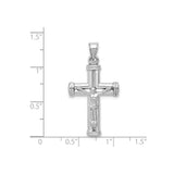 14k White Gold Crucifix Pendant with Textured Detail, Reversible Latin Cross Charm
